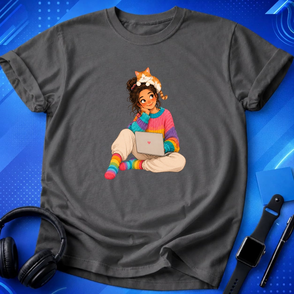 Vibrant Woman With Cat T-Shirt