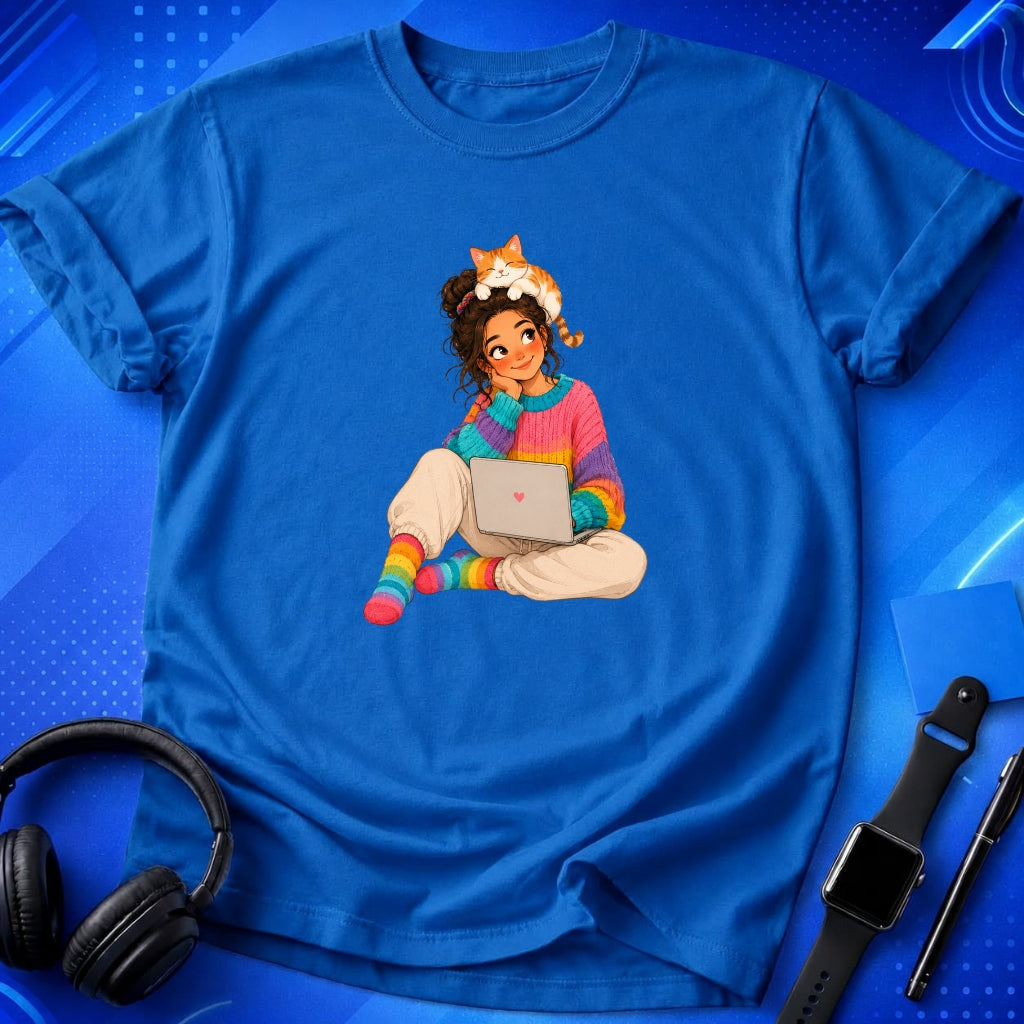 Vibrant Woman With Cat T-Shirt