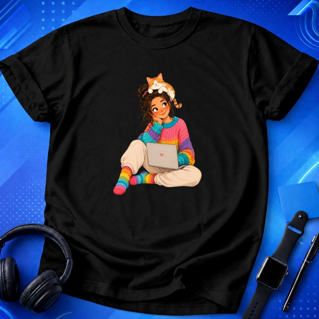 Vibrant Woman With Cat T-Shirt